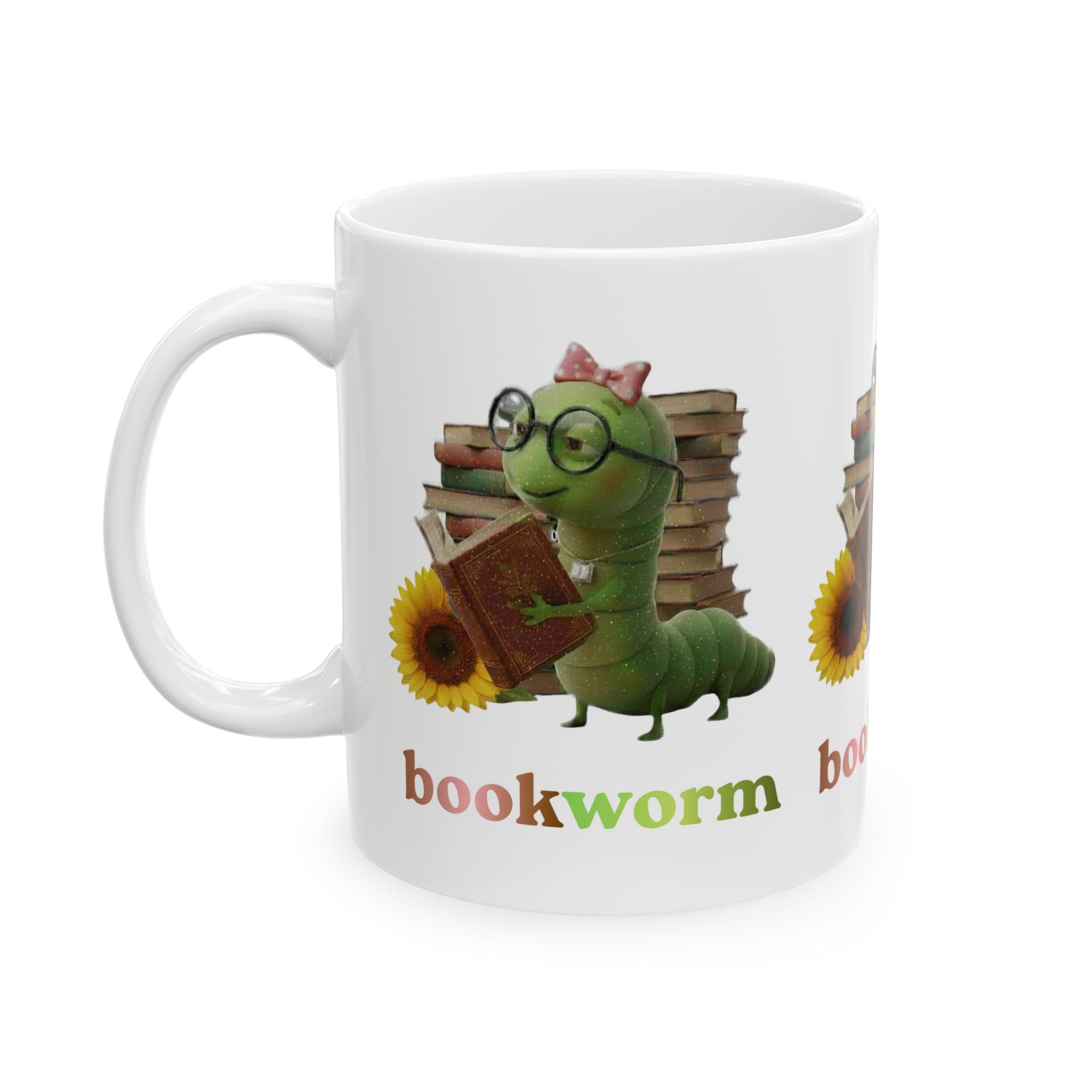 Book Worm Ceramic Mug — 'Book Worm' Literary Coffee Cup (11oz)
