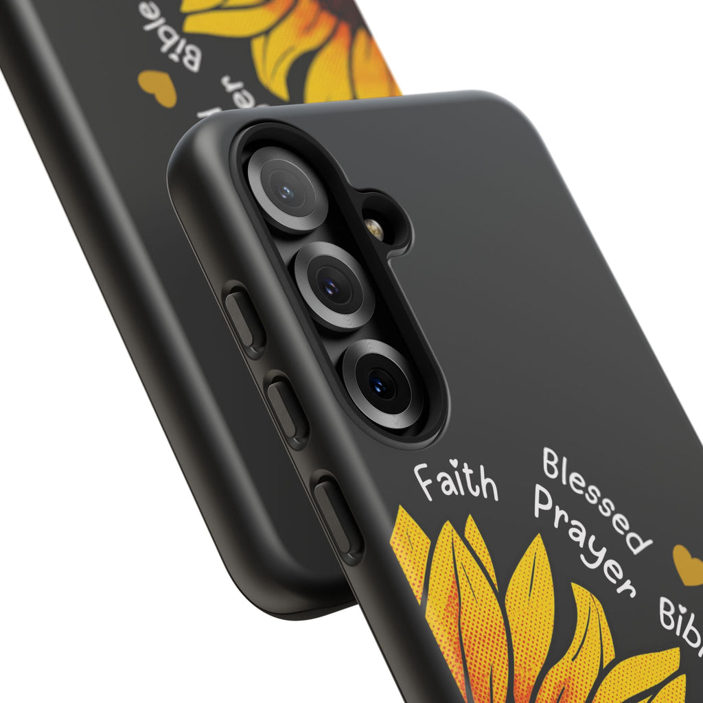 Sunflower Faith Phone Case — Christian Words ‘Faith Blessed Prayer Bible Family Church God’