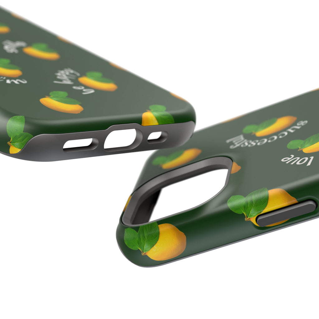 Lemon Pattern Magnetic Impact Phone Case — "be happy, blessed, successful" Design