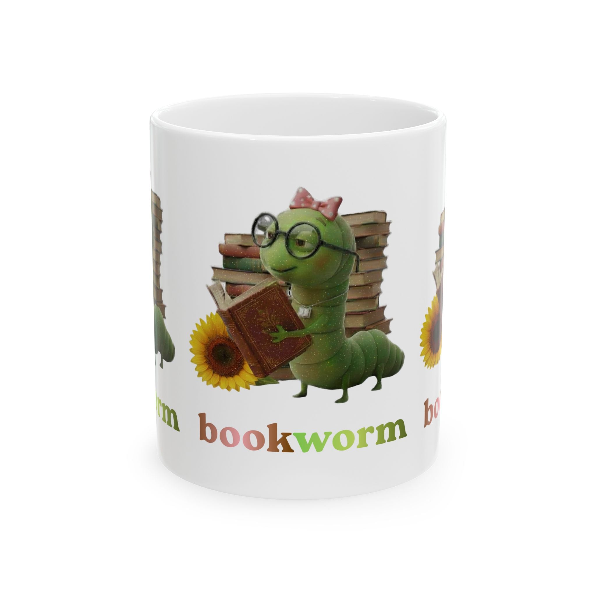Book Worm Ceramic Mug — 'Book Worm' Literary Coffee Cup (11oz)