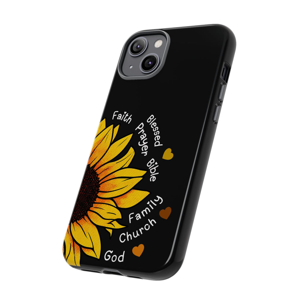 Sunflower Faith Phone Case — Christian Words ‘Faith Blessed Prayer Bible Family Church God’
