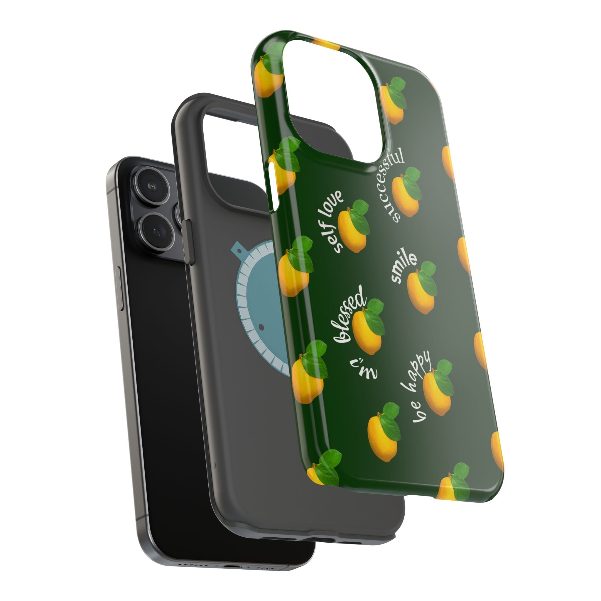 Lemon Pattern Magnetic Impact Phone Case — "be happy, blessed, successful" Design
