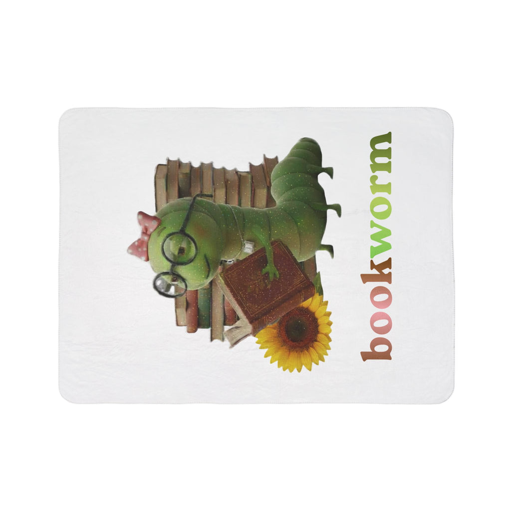 Bookworm Sherpa Blanket — Cute Reading Worm Plush Fleece Throw