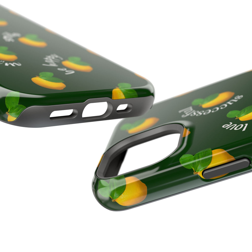 Lemon Pattern Magnetic Impact Phone Case — "be happy, blessed, successful" Design