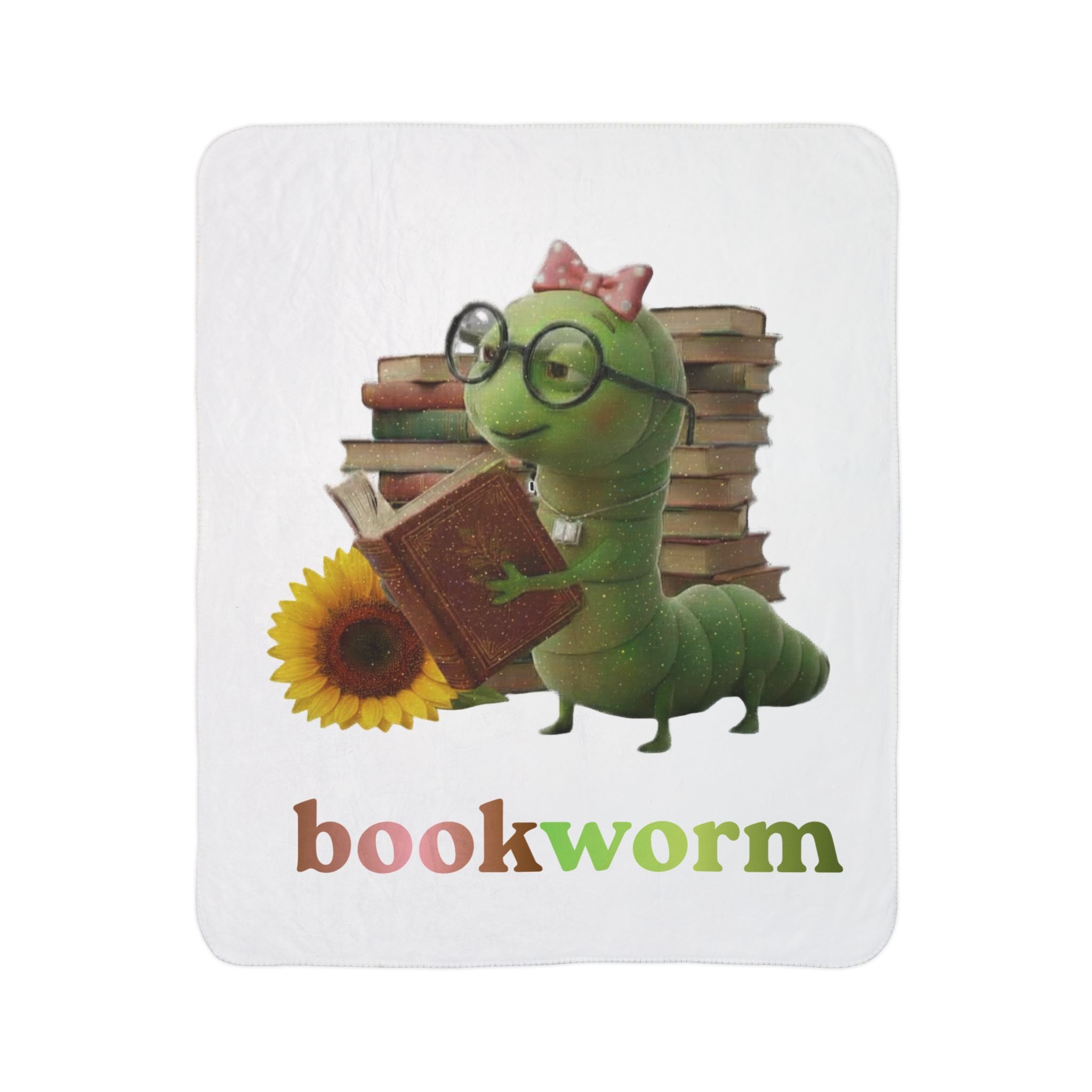 Bookworm Sherpa Blanket — Cute Reading Worm Plush Fleece Throw