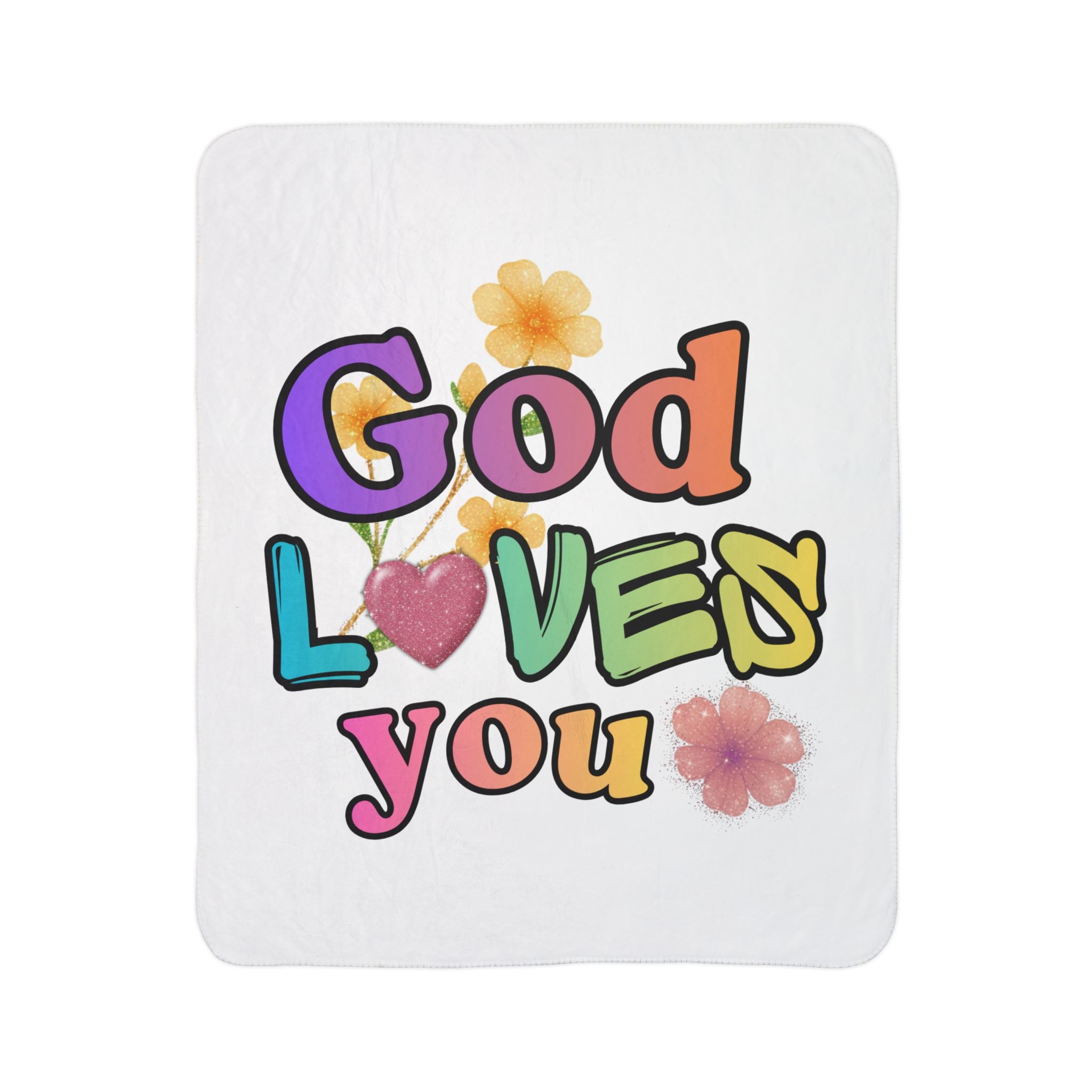 God Loves You Sherpa Blanket – Colorful Floral Faith Throw