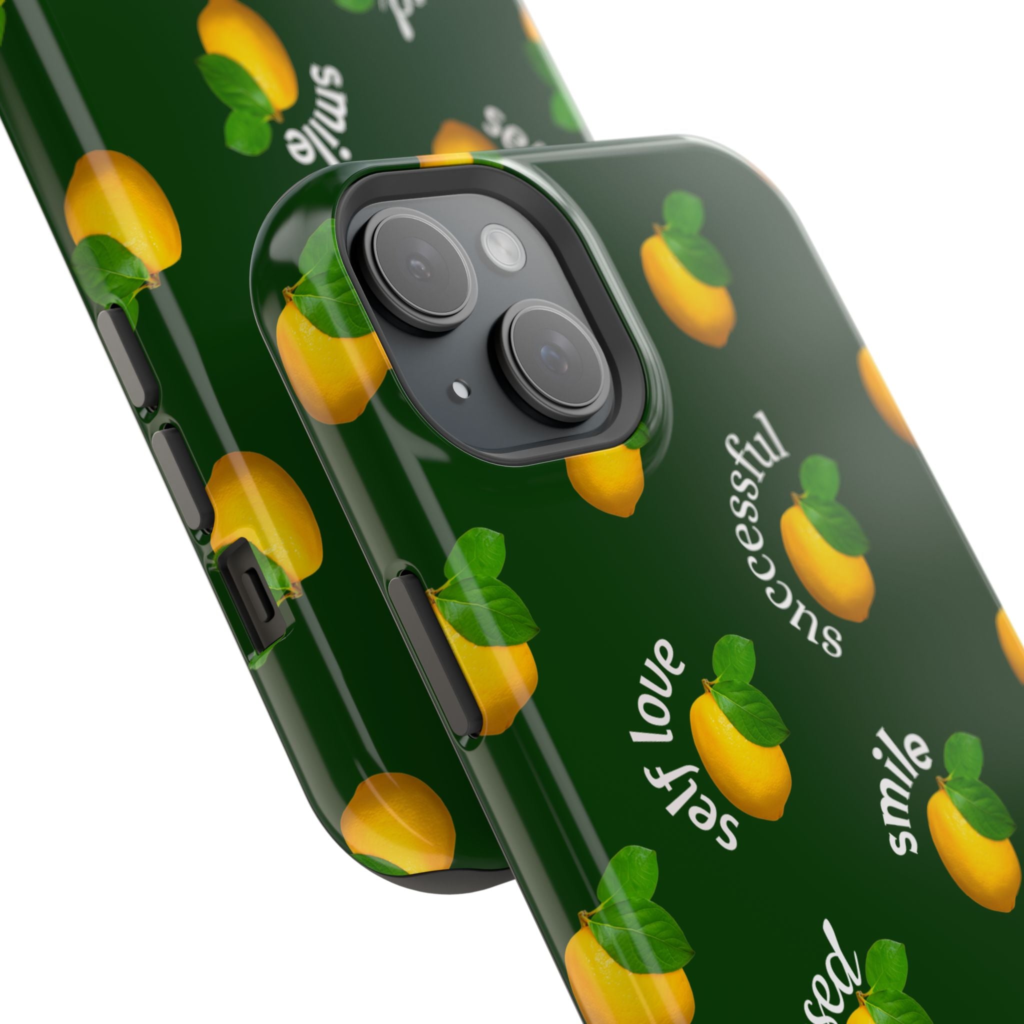 Lemon Pattern Magnetic Impact Phone Case — "be happy, blessed, successful" Design