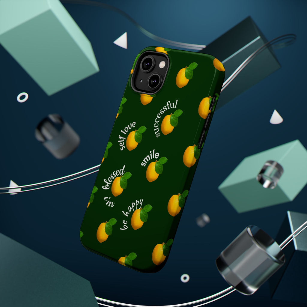 Lemon Pattern Magnetic Impact Phone Case — "be happy, blessed, successful" Design