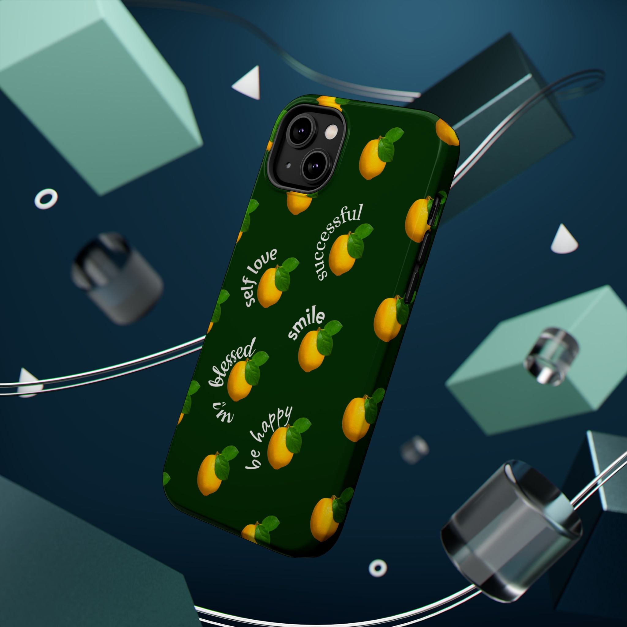 Lemon Pattern Magnetic Impact Phone Case — "be happy, blessed, successful" Design