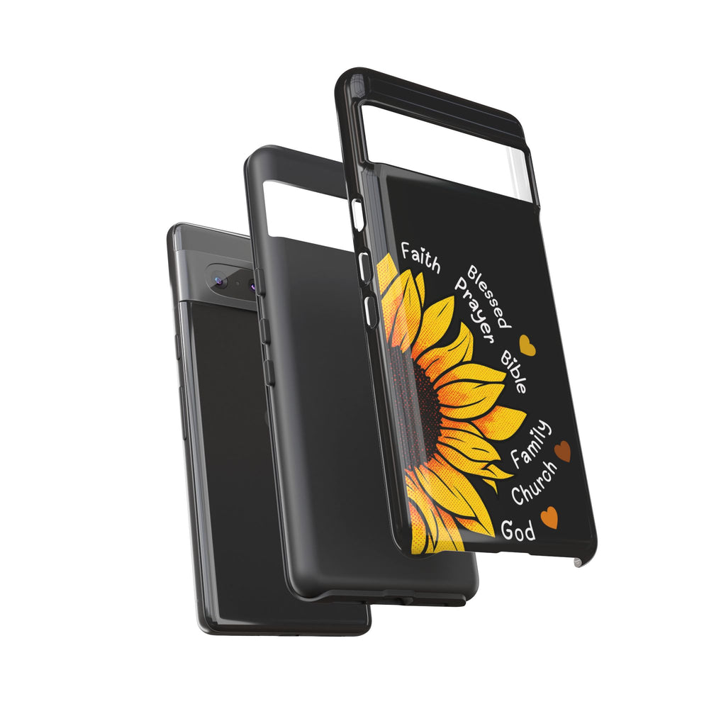 Sunflower Faith Phone Case — Christian Words ‘Faith Blessed Prayer Bible Family Church God’
