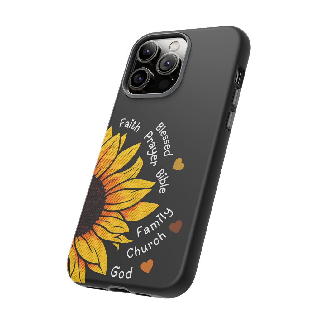 Sunflower Faith Phone Case — Christian Words ‘Faith Blessed Prayer Bible Family Church God’