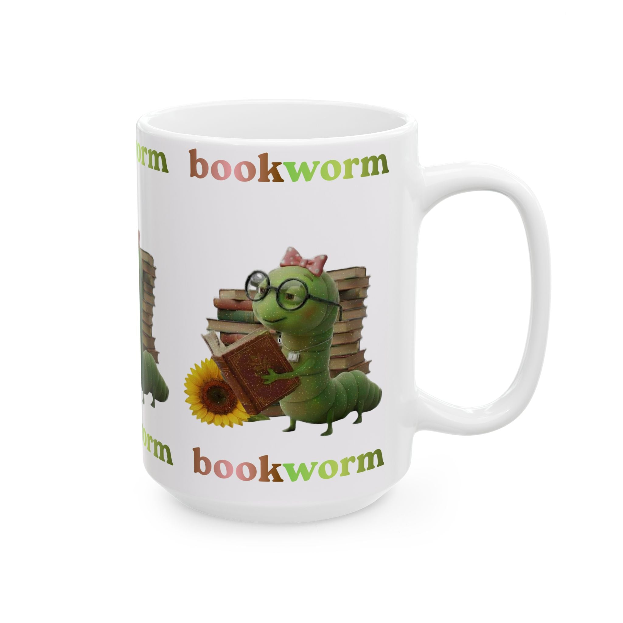 Bookworm Ceramic Mug — 'Bookworm' Coffee Tea Cup (15oz)