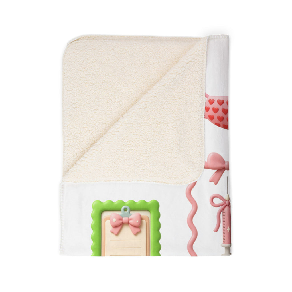 Nurse Stethoscope Sherpa Blanket – Cute Pink Medical Icons Throw for Nurses, New Grads & Gifts