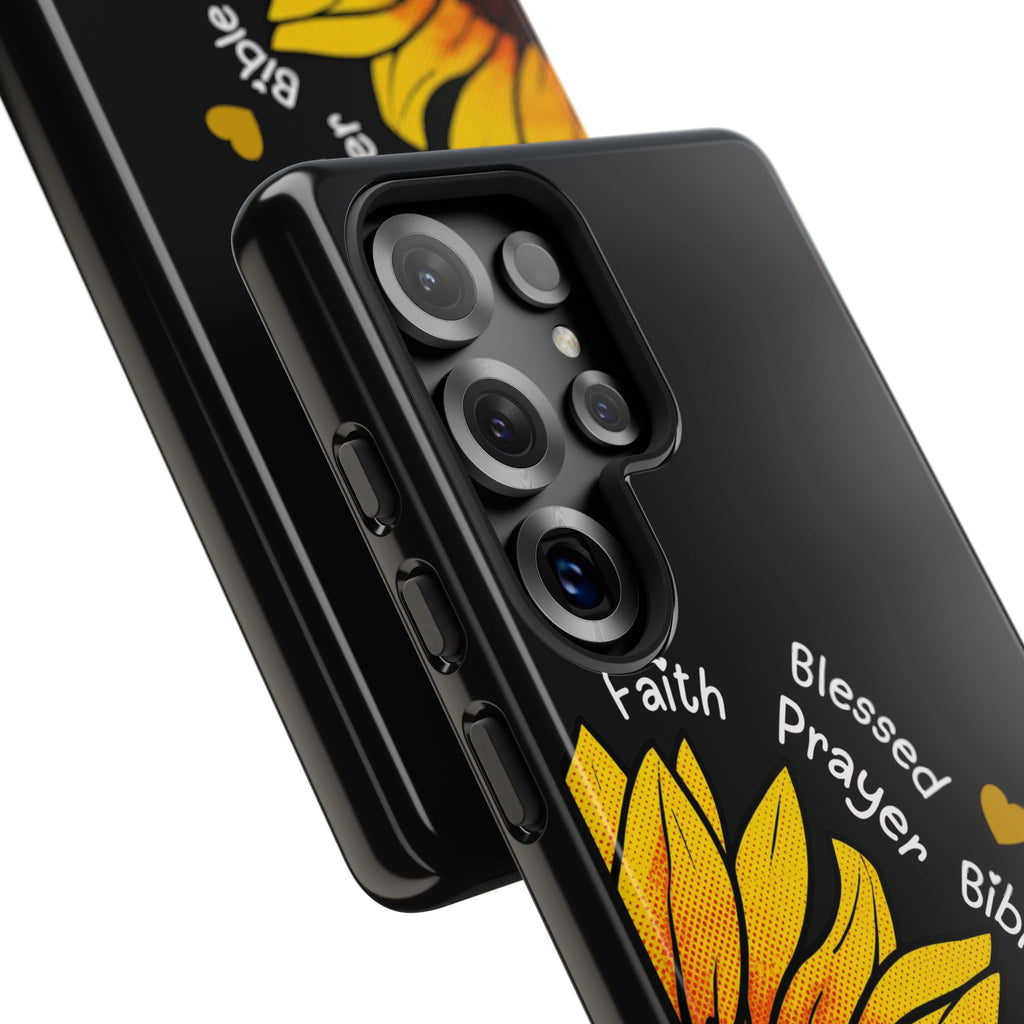 Sunflower Faith Phone Case — Christian Words ‘Faith Blessed Prayer Bible Family Church God’