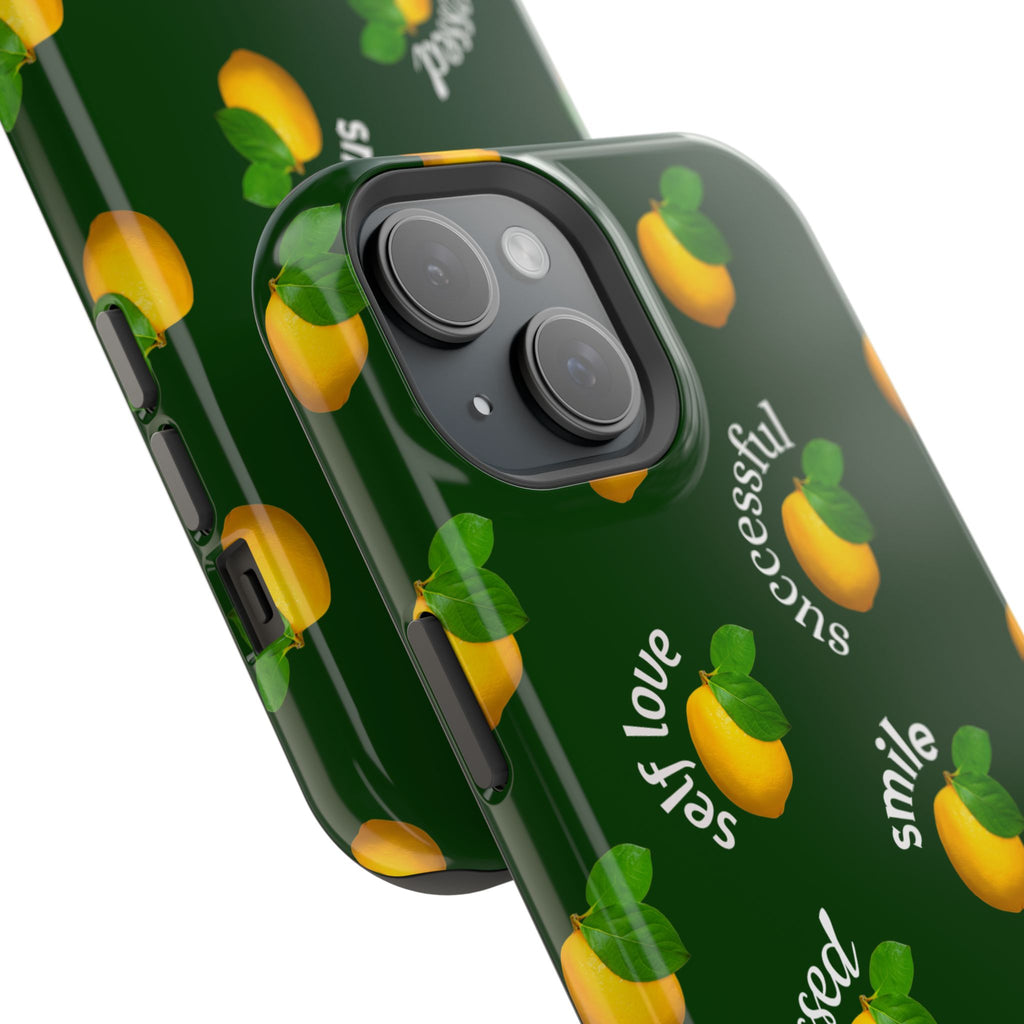 Lemon Pattern Magnetic Impact Phone Case — "be happy, blessed, successful" Design