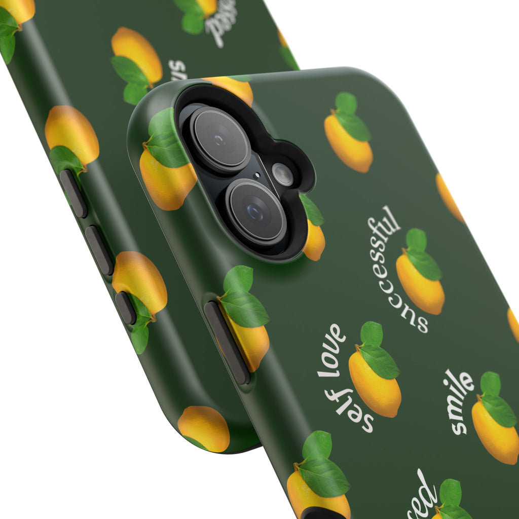 Lemon Pattern Magnetic Impact Phone Case — "be happy, blessed, successful" Design