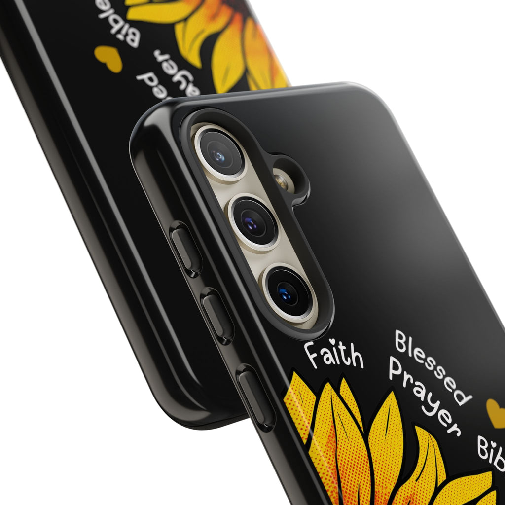Sunflower Faith Phone Case — Christian Words ‘Faith Blessed Prayer Bible Family Church God’