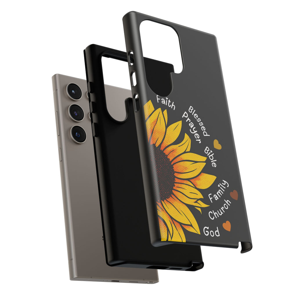 Sunflower Faith Phone Case — Christian Words ‘Faith Blessed Prayer Bible Family Church God’