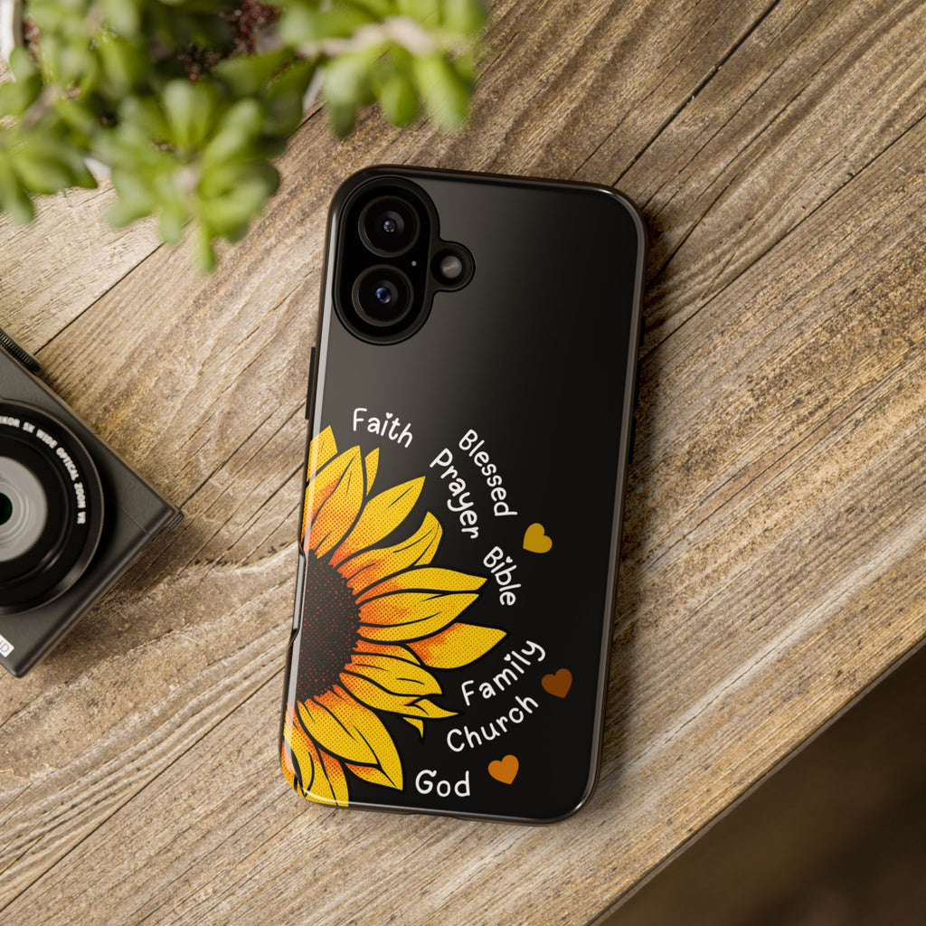 Sunflower Faith Phone Case — Christian Words ‘Faith Blessed Prayer Bible Family Church God’