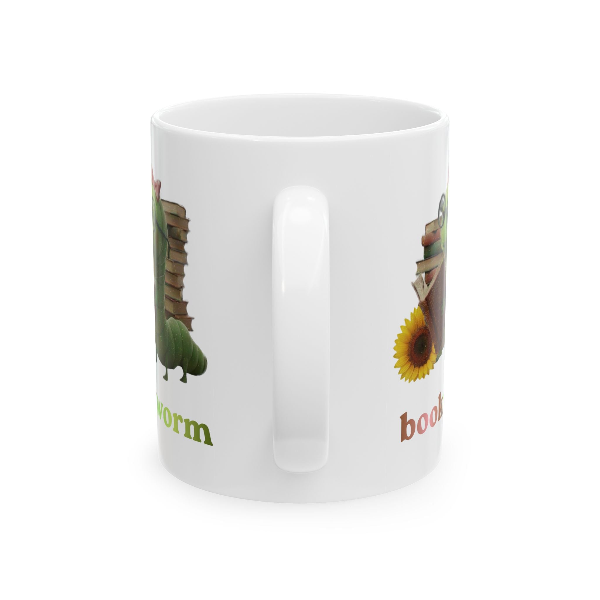 Book Worm Ceramic Mug — 'Book Worm' Literary Coffee Cup (11oz)