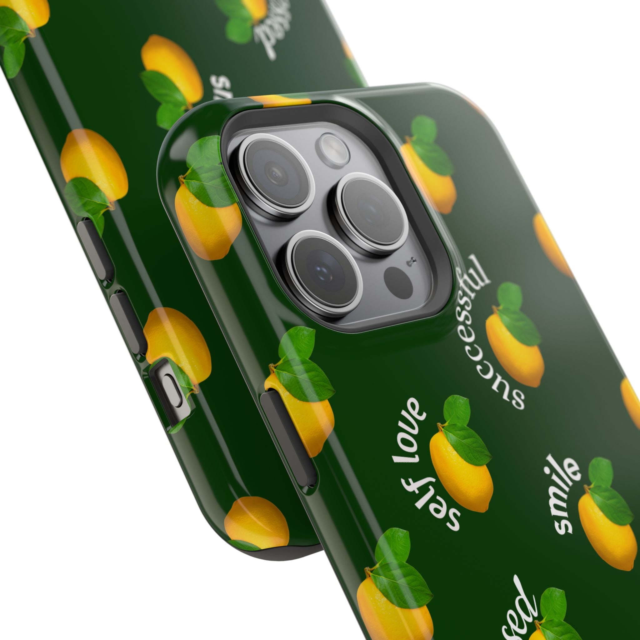 Lemon Pattern Magnetic Impact Phone Case — "be happy, blessed, successful" Design