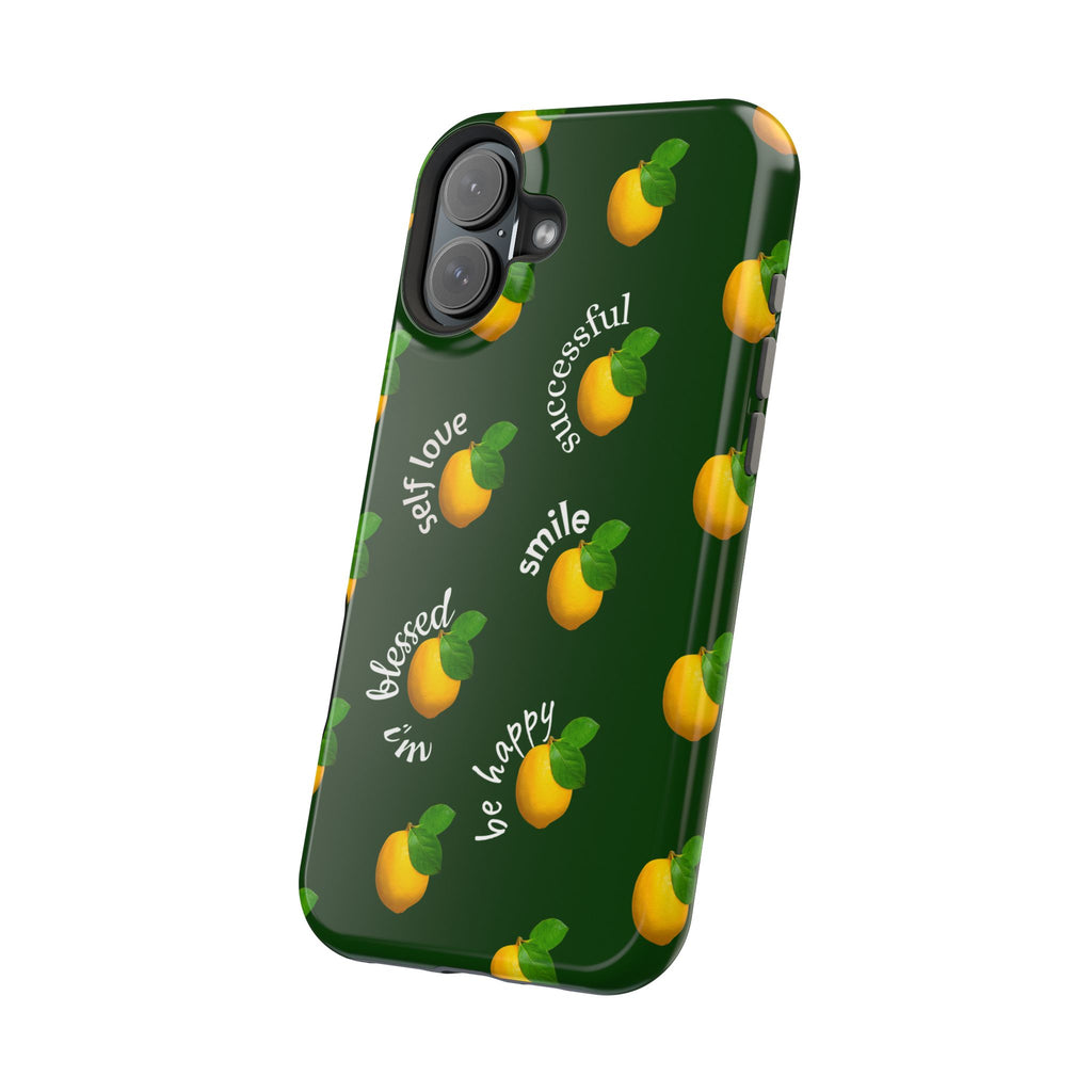 Lemon Pattern Magnetic Impact Phone Case — "be happy, blessed, successful" Design