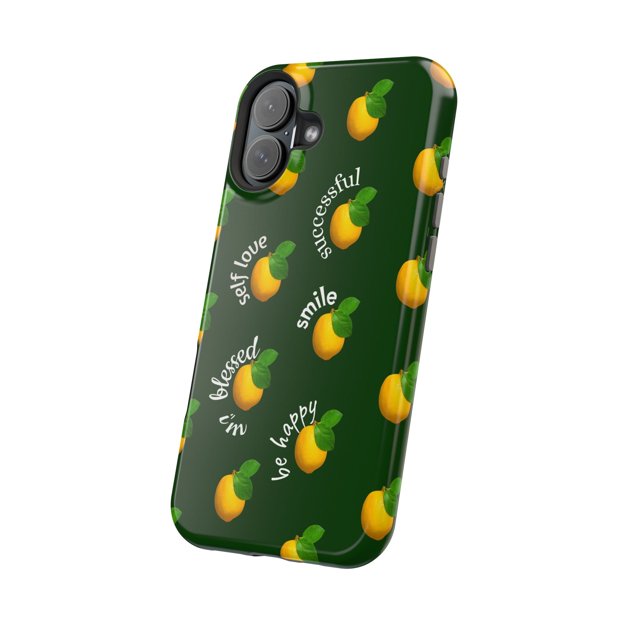 Lemon Pattern Magnetic Impact Phone Case — "be happy, blessed, successful" Design