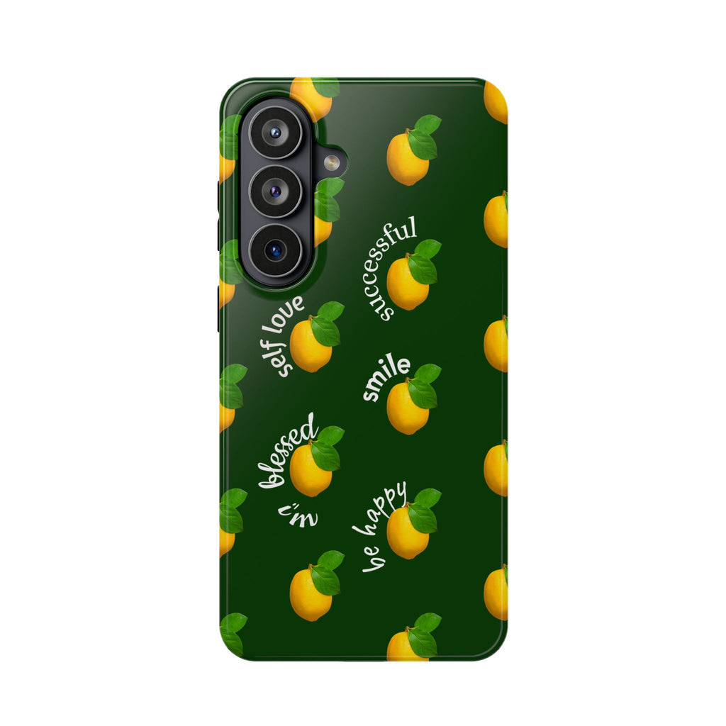 Lemon Pattern Magnetic Impact Phone Case — "be happy, blessed, successful" Design