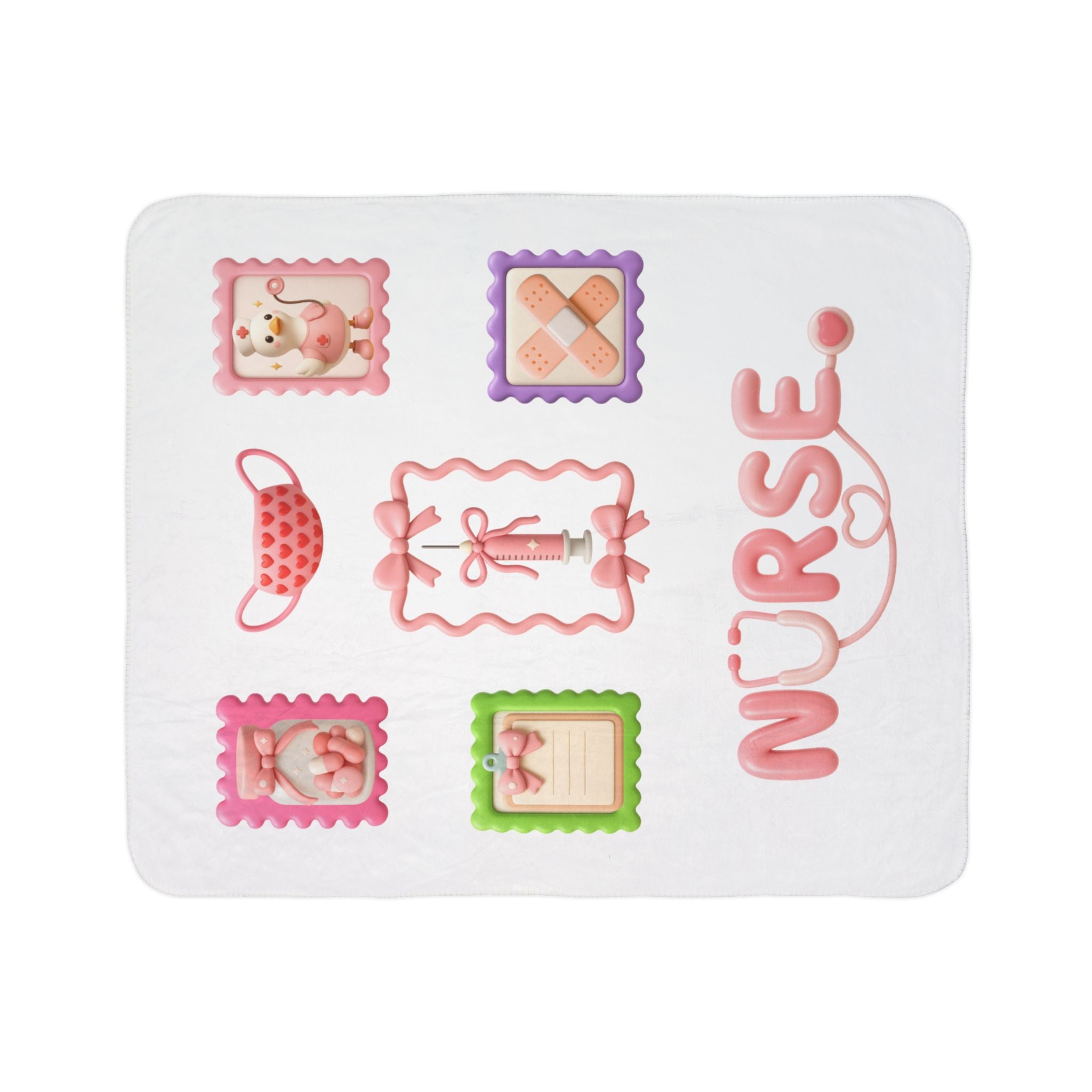 Nurse Stethoscope Sherpa Blanket – Cute Pink Medical Icons Throw for Nurses, New Grads & Gifts