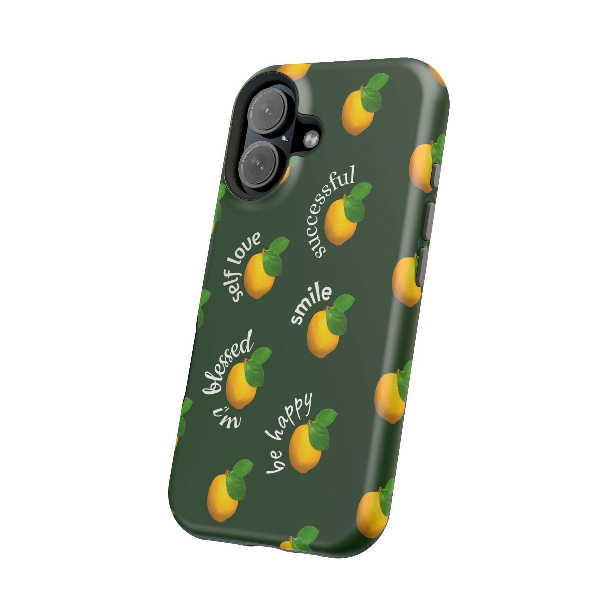 Lemon Pattern Magnetic Impact Phone Case — "be happy, blessed, successful" Design