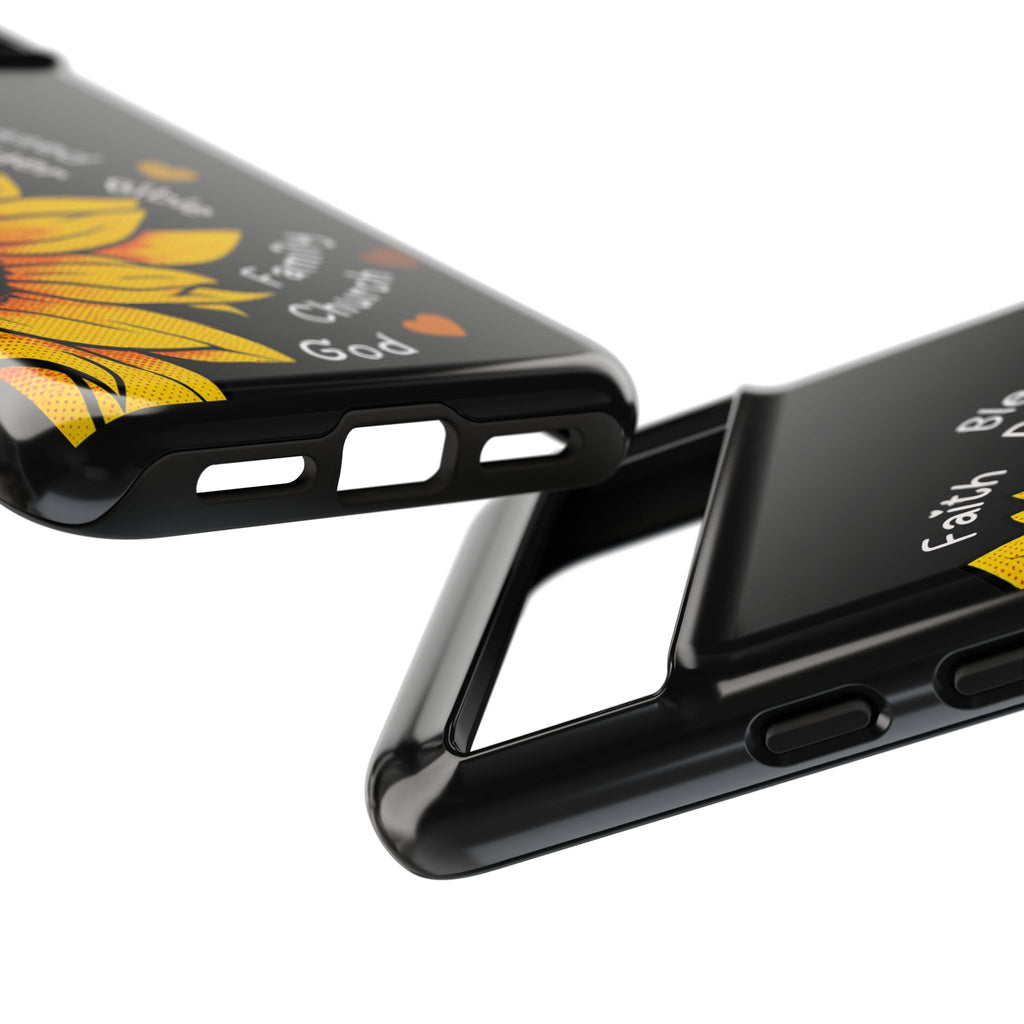 Sunflower Faith Phone Case — Christian Words ‘Faith Blessed Prayer Bible Family Church God’