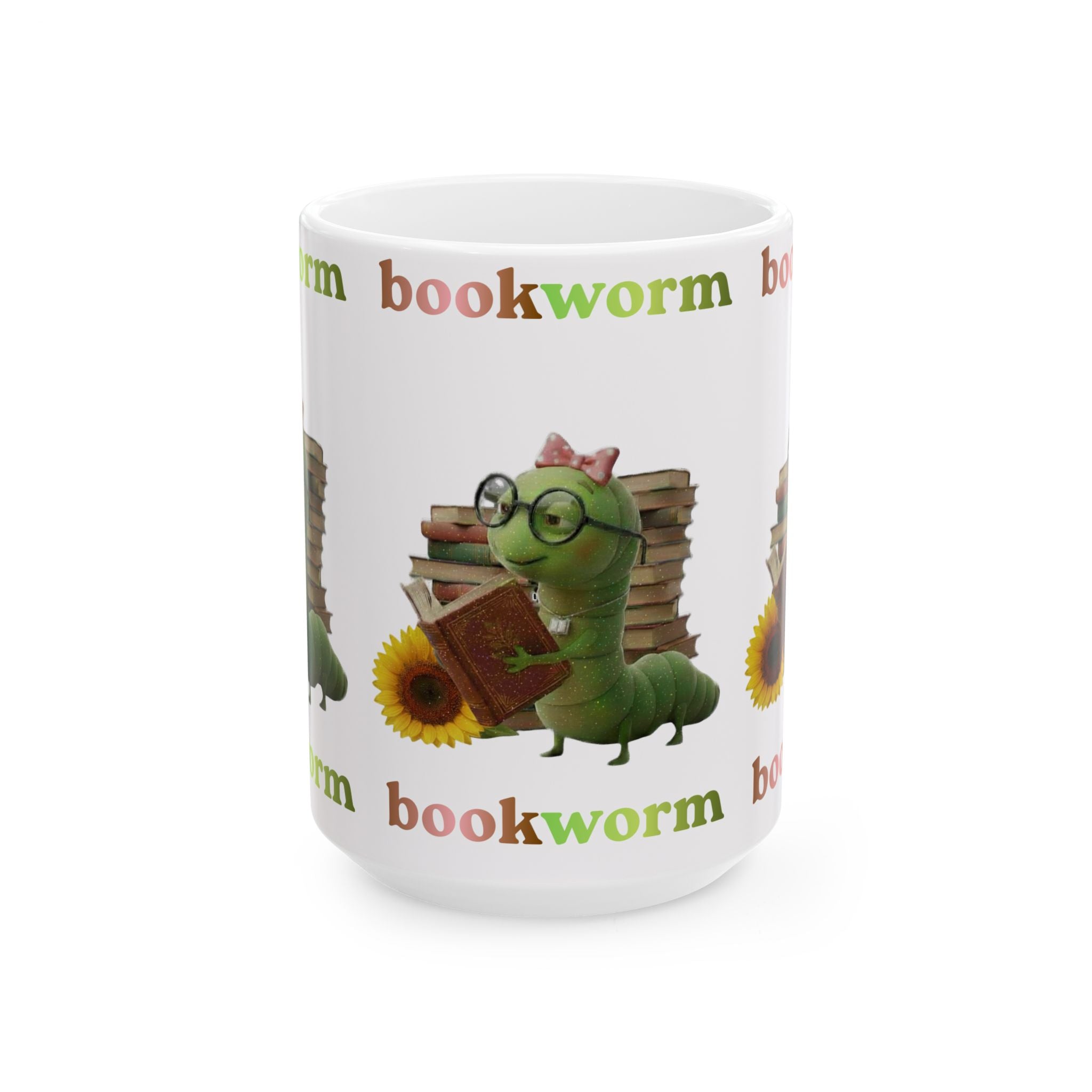 Bookworm Ceramic Mug — 'Bookworm' Coffee Tea Cup (15oz)
