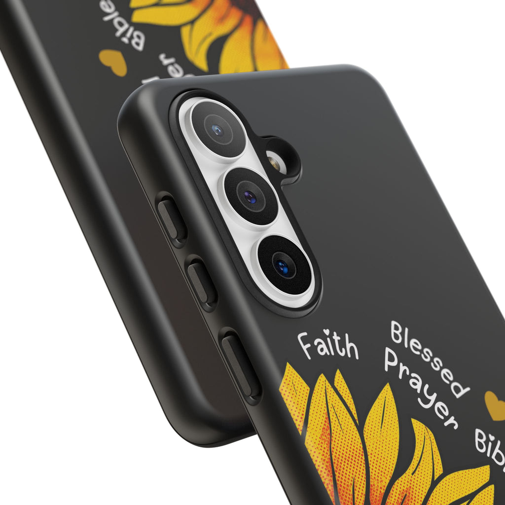 Sunflower Faith Phone Case — Christian Words ‘Faith Blessed Prayer Bible Family Church God’