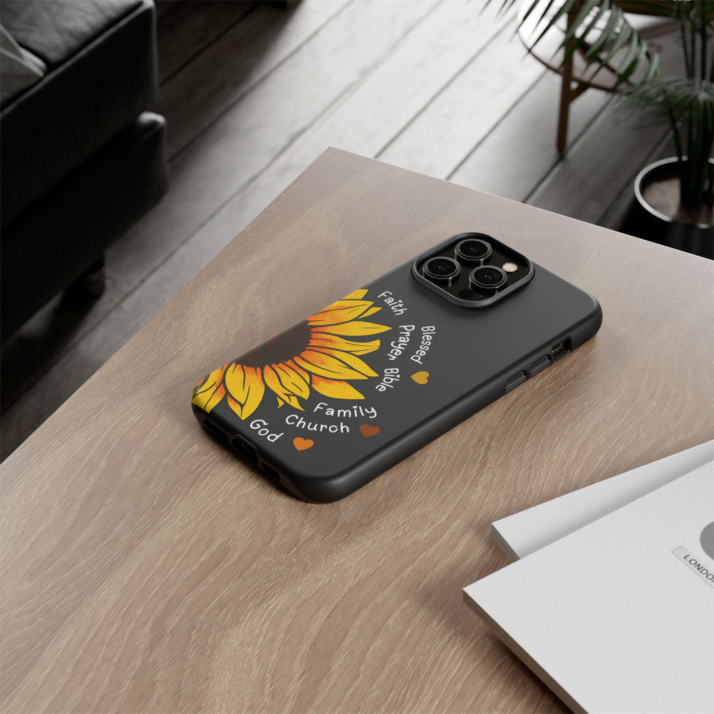 Sunflower Faith Phone Case — Christian Words ‘Faith Blessed Prayer Bible Family Church God’