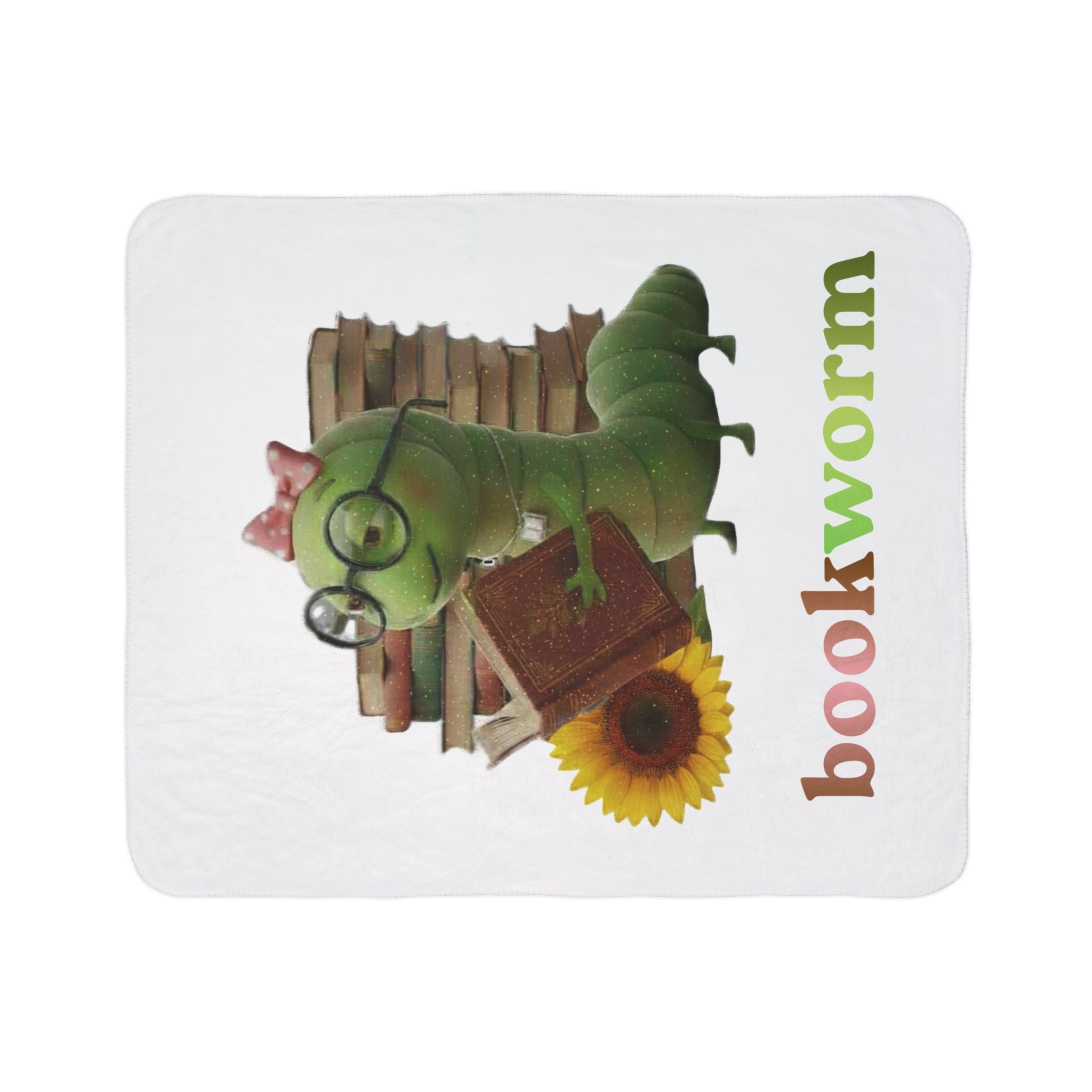 Bookworm Sherpa Blanket — Cute Reading Worm Plush Fleece Throw