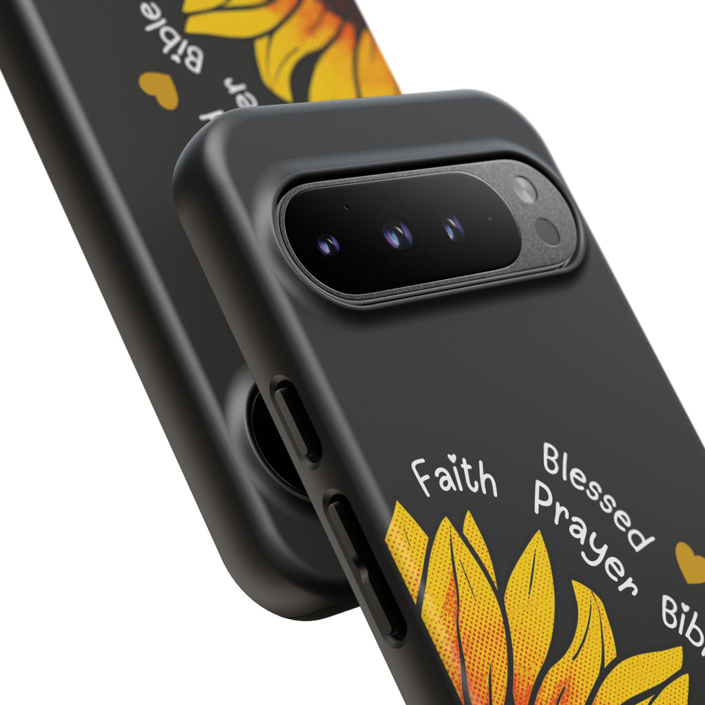 Sunflower Faith Phone Case — Christian Words ‘Faith Blessed Prayer Bible Family Church God’