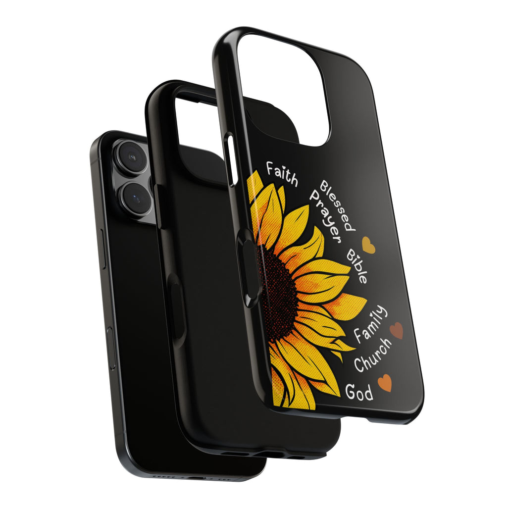 Sunflower Faith Phone Case — Christian Words ‘Faith Blessed Prayer Bible Family Church God’