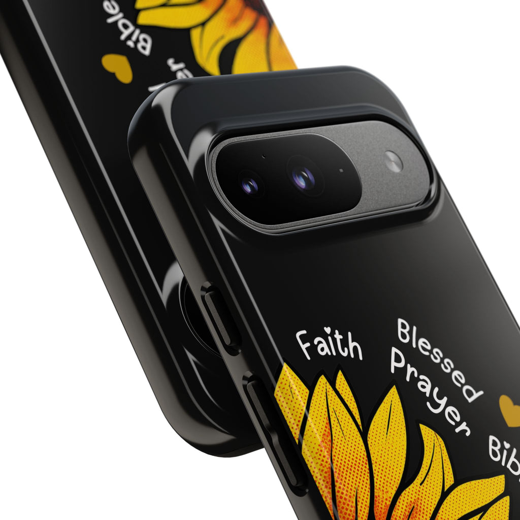 Sunflower Faith Phone Case — Christian Words ‘Faith Blessed Prayer Bible Family Church God’