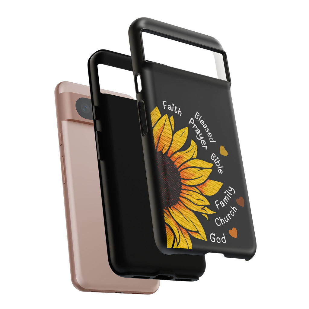 Sunflower Faith Phone Case — Christian Words ‘Faith Blessed Prayer Bible Family Church God’