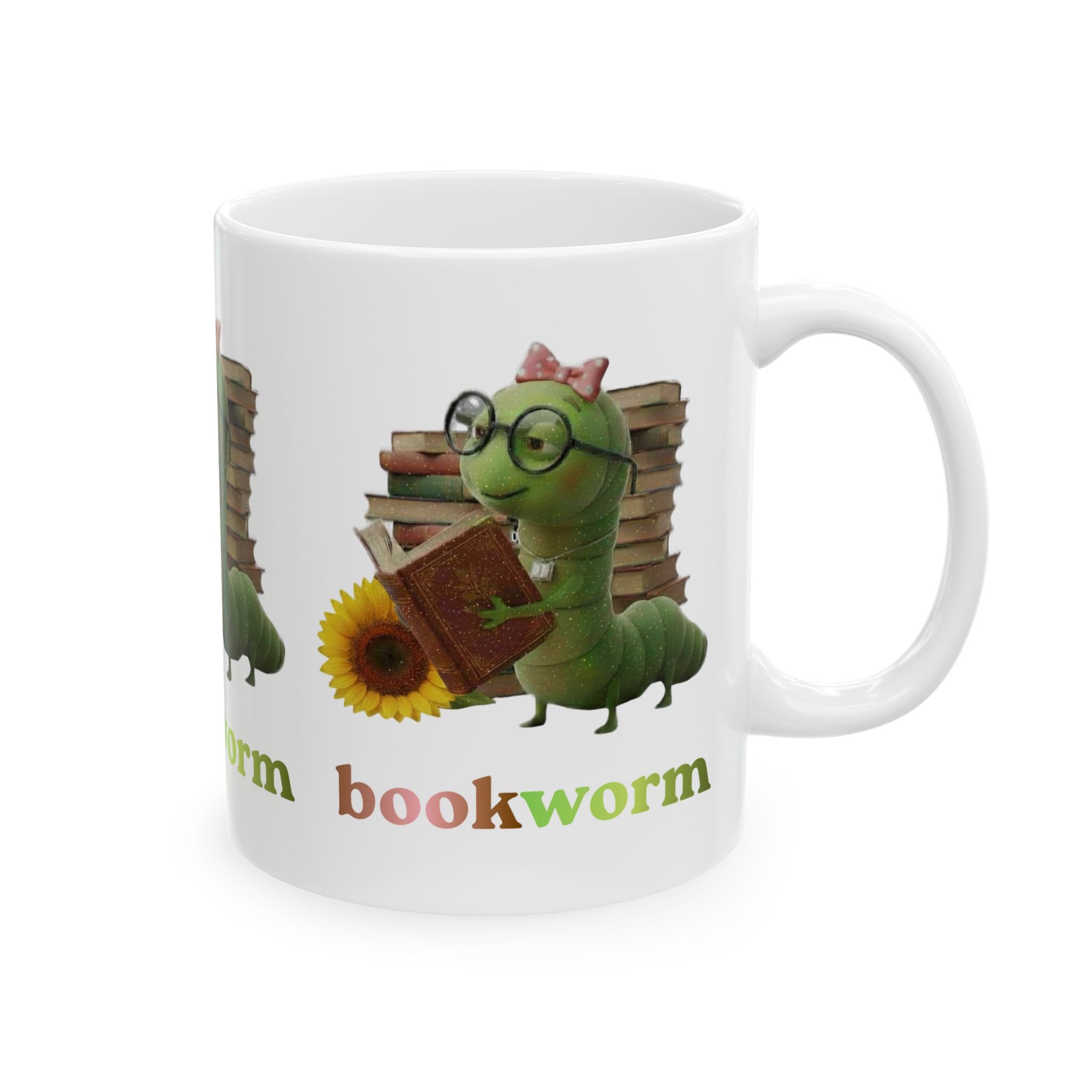 Book Worm Ceramic Mug — 'Book Worm' Literary Coffee Cup (11oz)