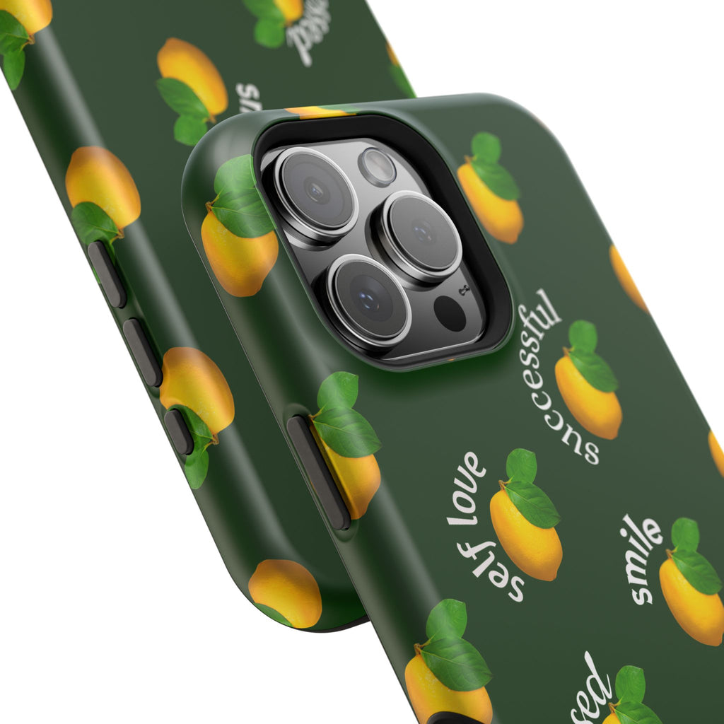 Lemon Pattern Magnetic Impact Phone Case — "be happy, blessed, successful" Design