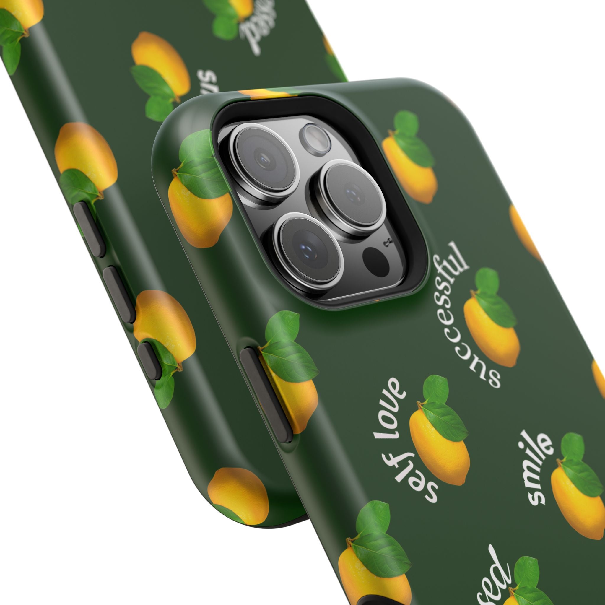 Lemon Pattern Magnetic Impact Phone Case — "be happy, blessed, successful" Design