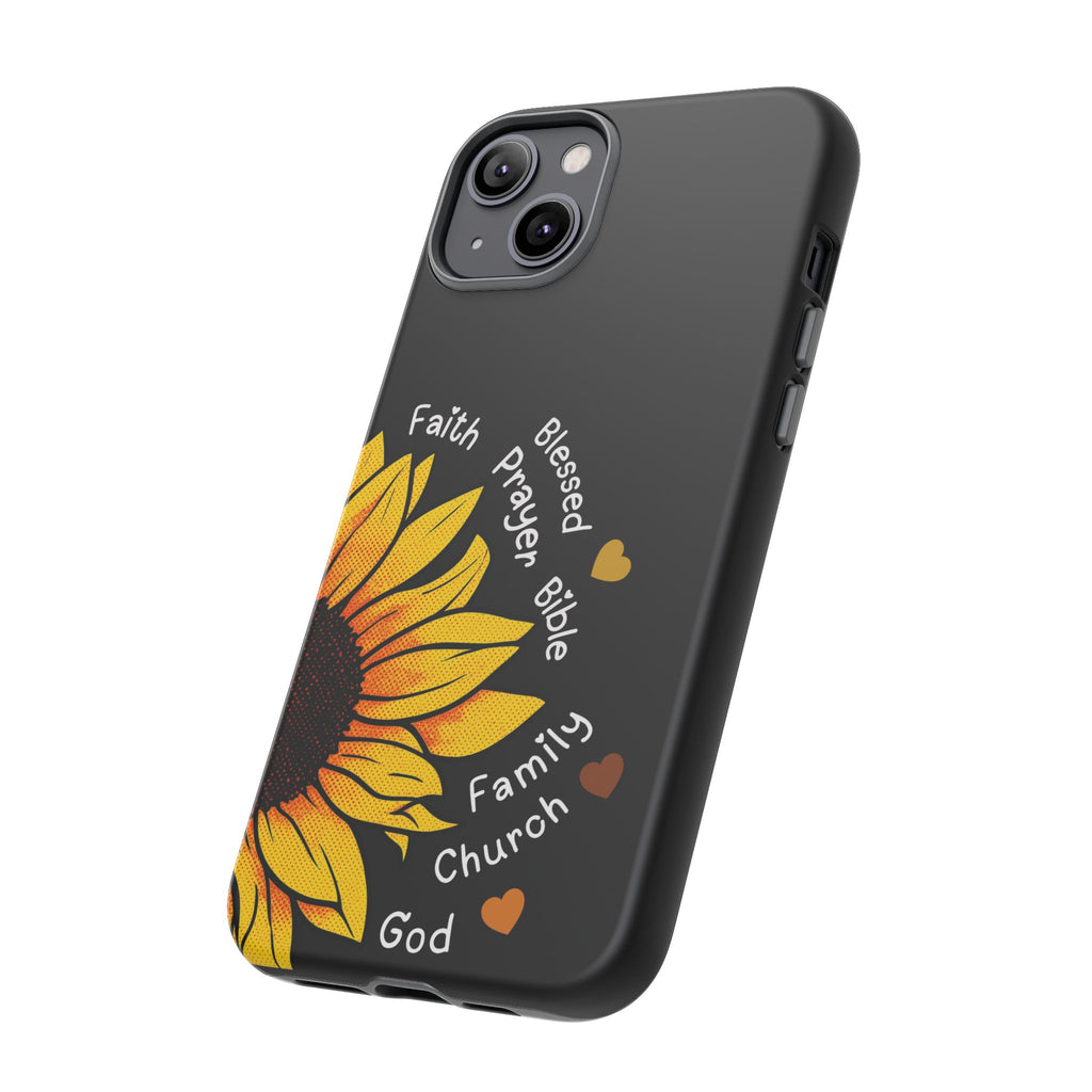 Sunflower Faith Phone Case — Christian Words ‘Faith Blessed Prayer Bible Family Church God’