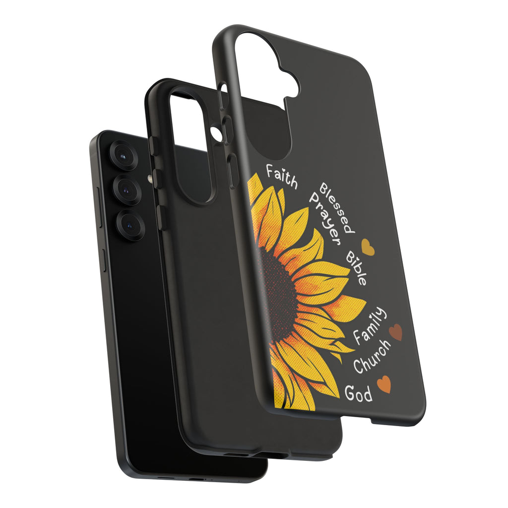 Sunflower Faith Phone Case — Christian Words ‘Faith Blessed Prayer Bible Family Church God’