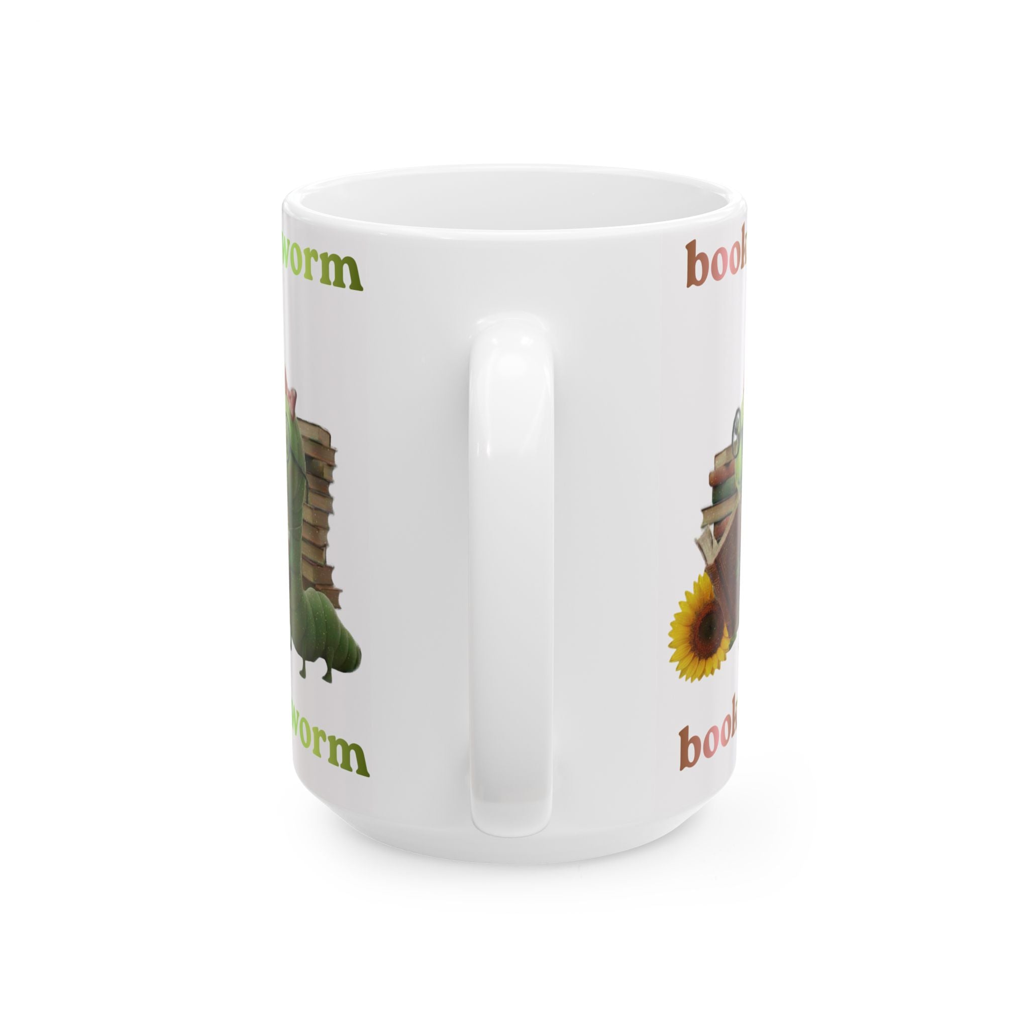 Bookworm Ceramic Mug — 'Bookworm' Coffee Tea Cup (15oz)