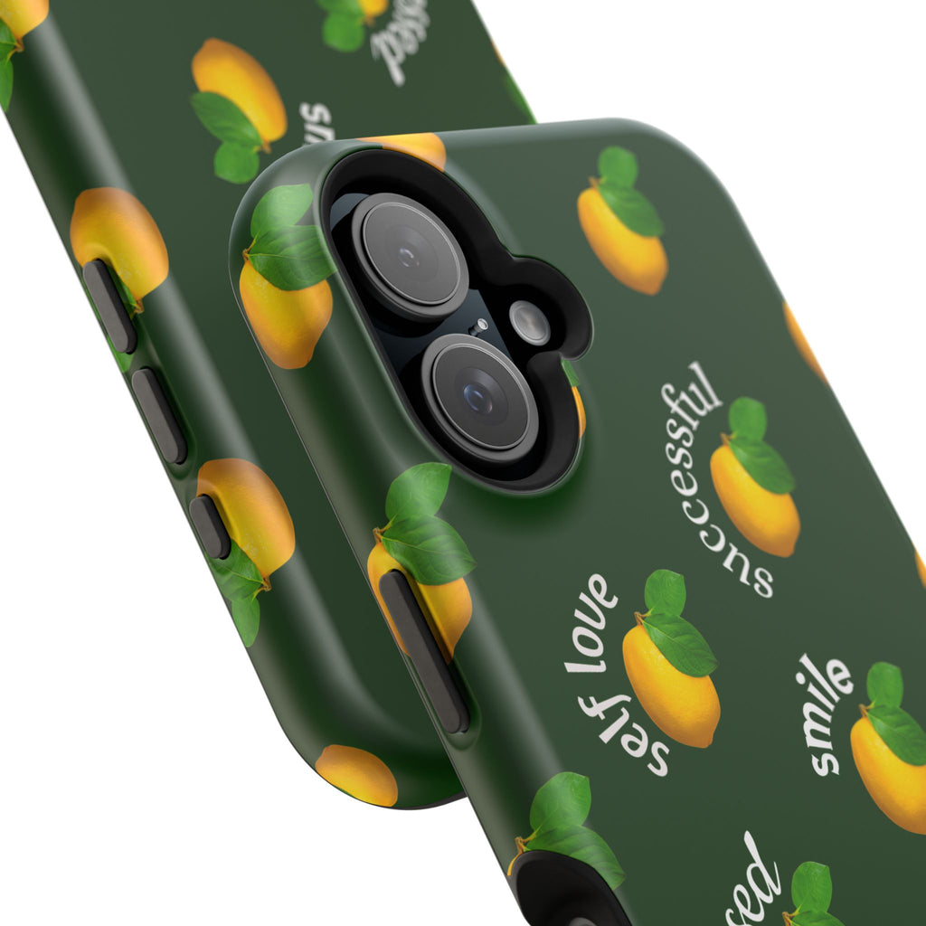 Lemon Pattern Magnetic Impact Phone Case — "be happy, blessed, successful" Design