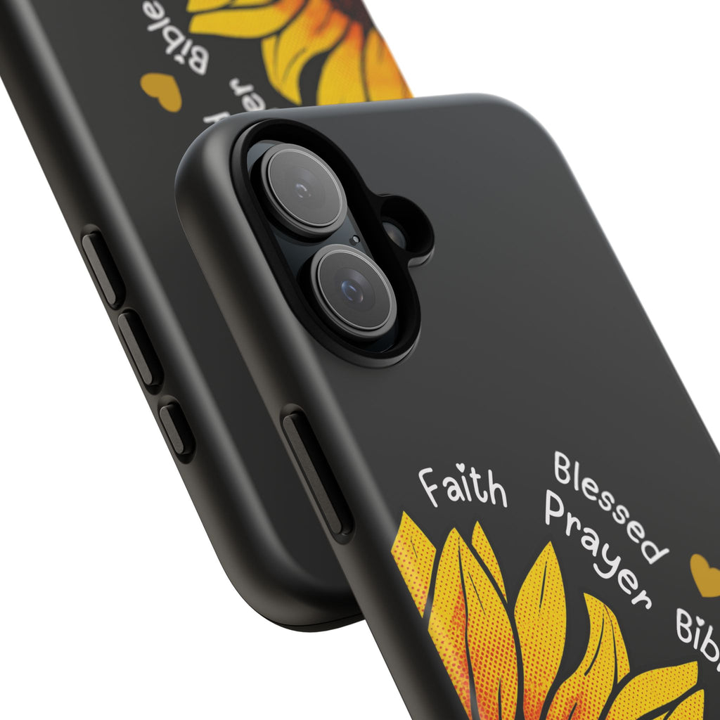 Sunflower Faith Phone Case — Christian Words ‘Faith Blessed Prayer Bible Family Church God’