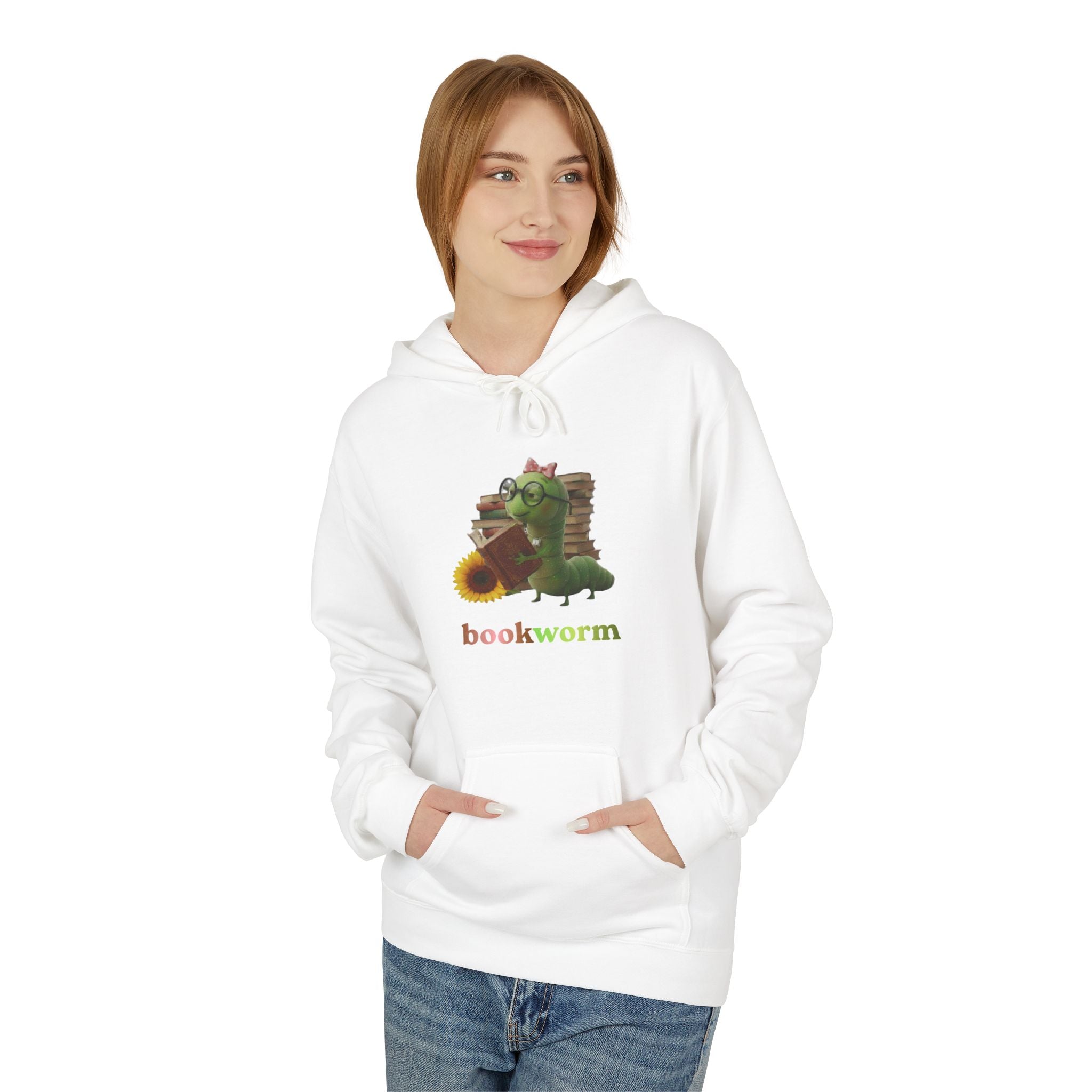 Bookworm Hoodie — Cozy Reading Sweatshirt with Sunflower & Stack of Books