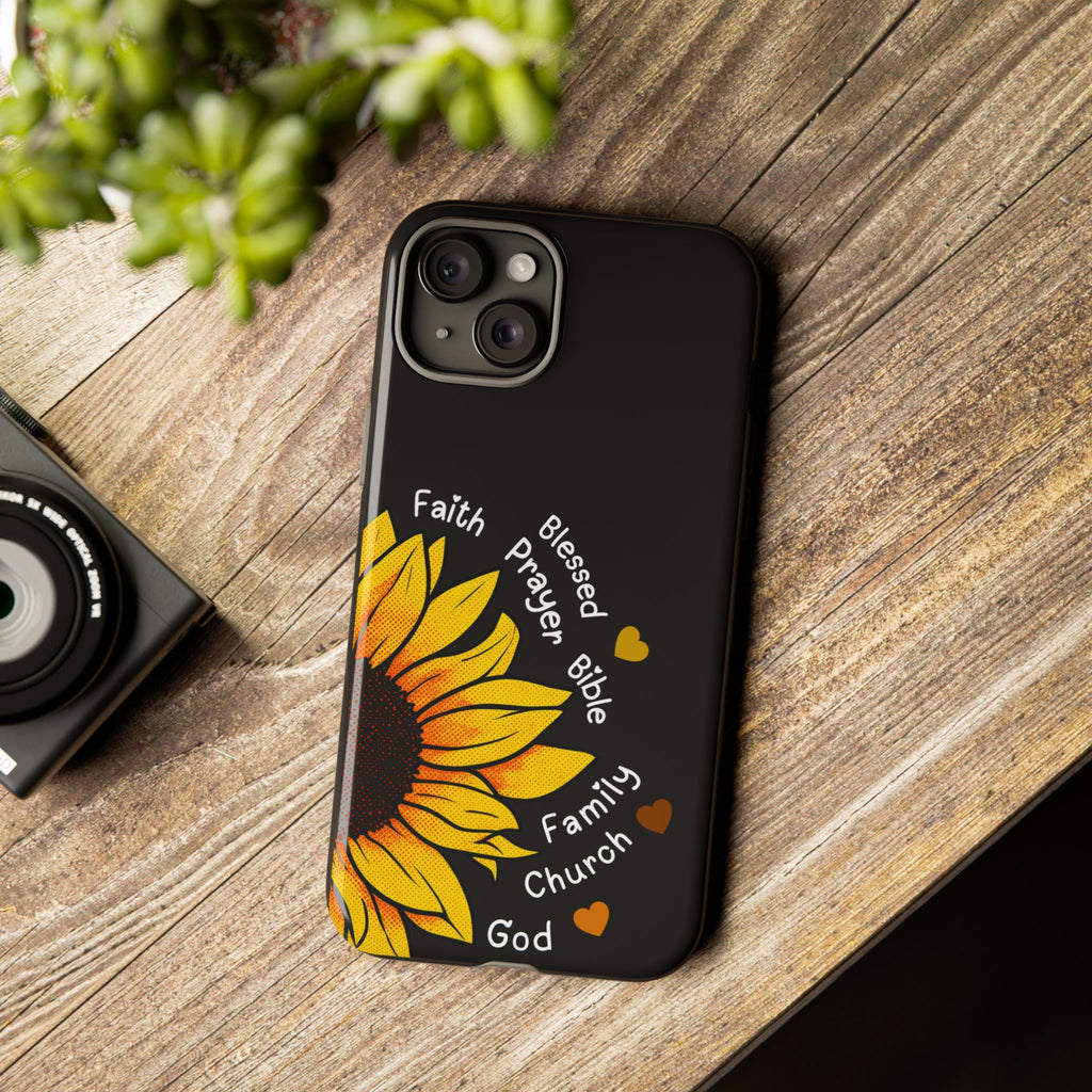 Sunflower Faith Phone Case — Christian Words ‘Faith Blessed Prayer Bible Family Church God’