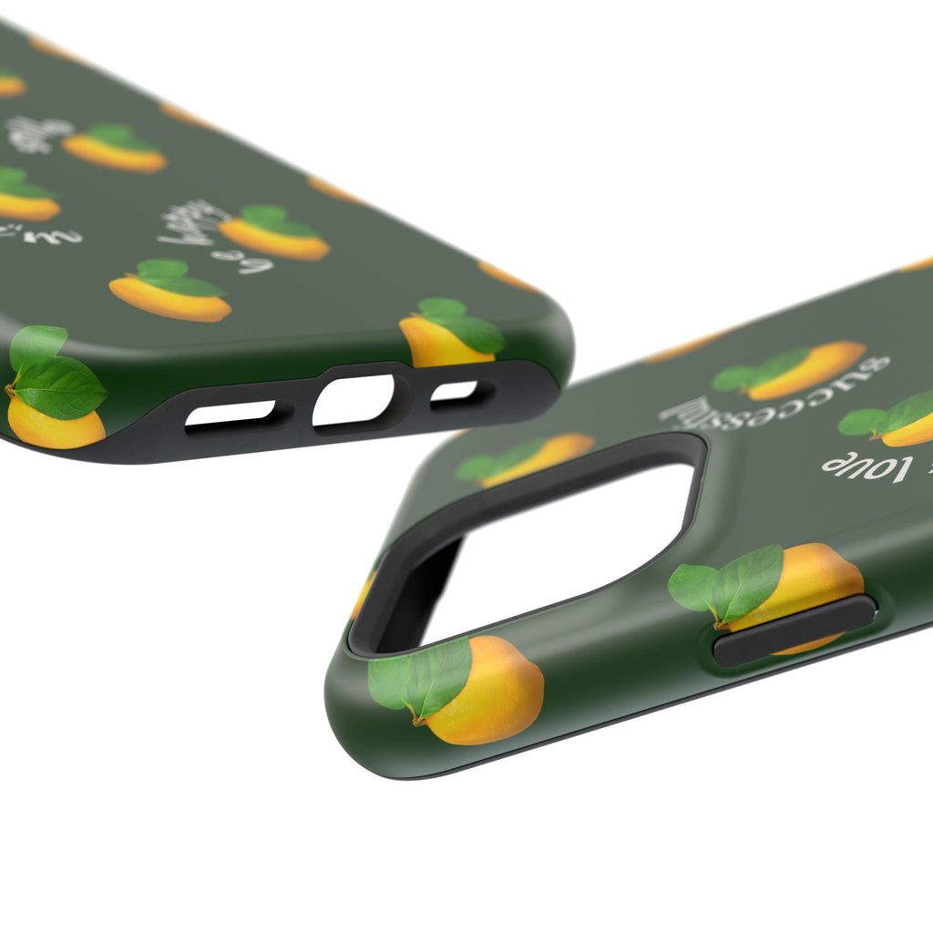 Lemon Pattern Magnetic Impact Phone Case — "be happy, blessed, successful" Design